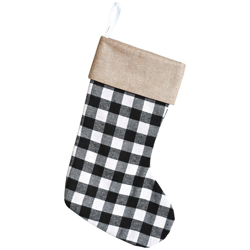 12 Pack Bulk Christmas Black and White Plaid Stocking