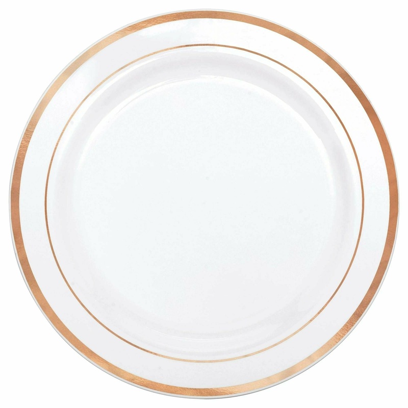 Appetizer Plastic Plate, 6 1/4" - White w/ Rose Gold Trim