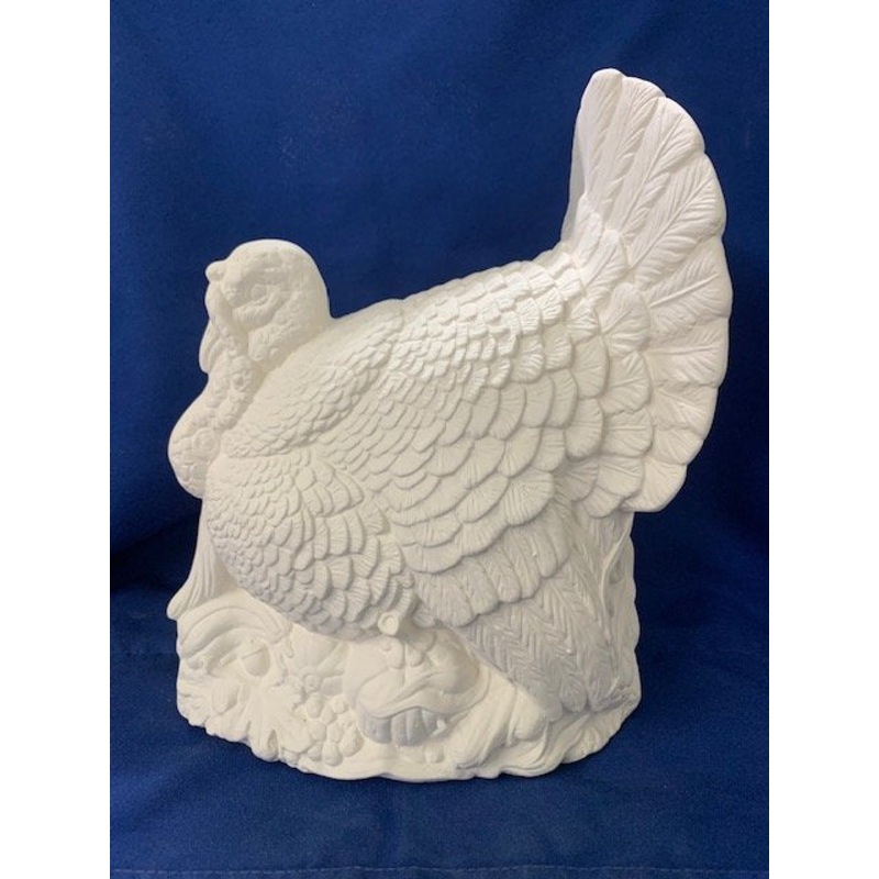 "Large Textured Turkey Table Centerpiece - Ceramic Bisque, Ready to Paint, Unpainted, Made in USA - 10" Tall, 10" Width, 10" Depth"