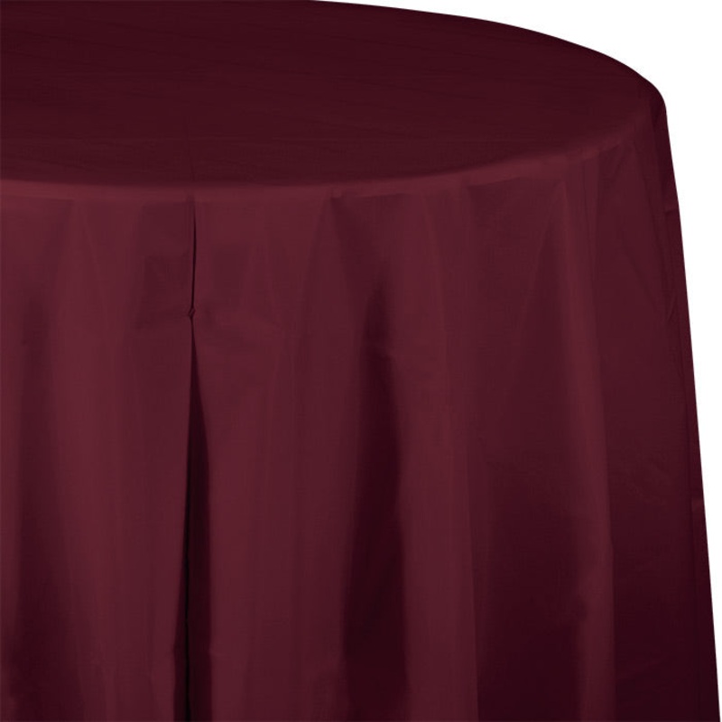 12 pc Bulk Burgundy Round Plastic 82 inch Table Covers