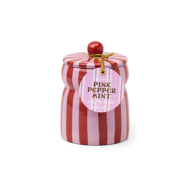 Cabana Candle with Lid: Pink Peppermint 6.5 oz. (Red/Pink)