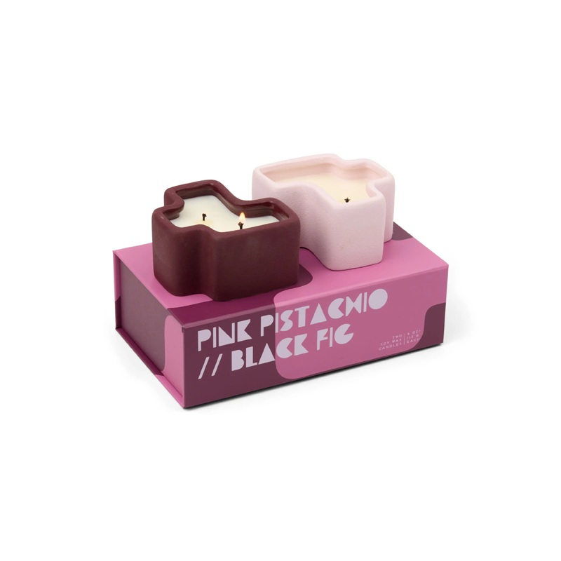 Jigsaw Ceramic Vessel Candles (Set of 2): Pink Pistachio & Black Fig