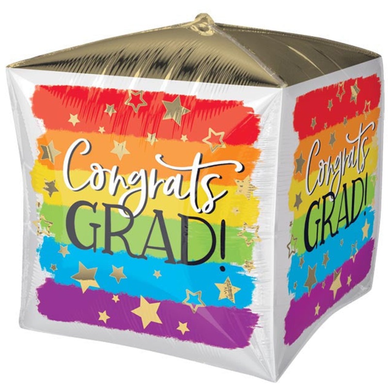 15" GRAD CUBEZ PAINTED RAINBOW GRAD FOIL BALLOON