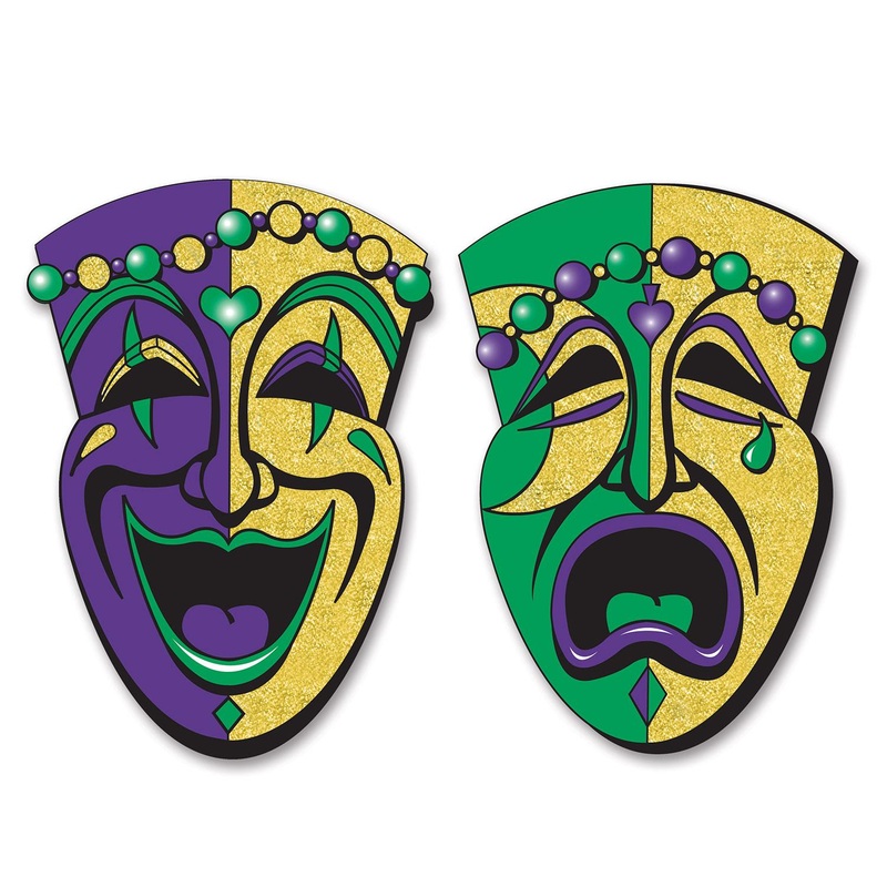 24 Pack Bulk Mardi Gras Jumbo Glittered Comedy/Tragedy Face Cutouts