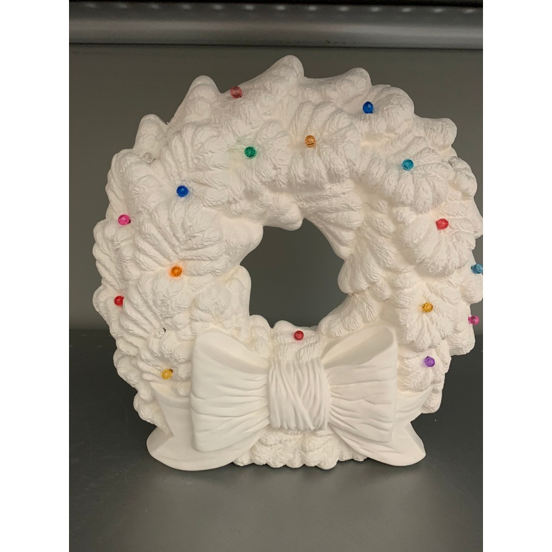 Christmas Wreath with Bow - Made in USA, Unpainted, Ready to Paint