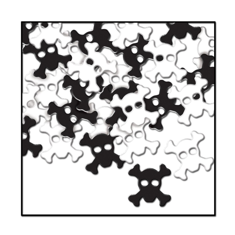 12 Pack Bulk Confetti Skull/Crossbones Decorations black/white (1 Oz per Pack)