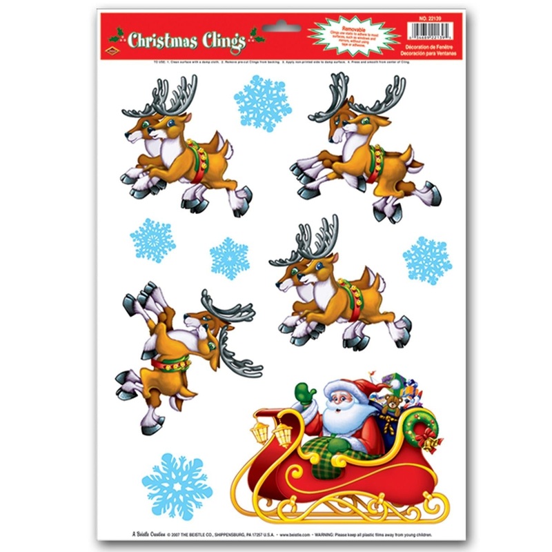 12 Pack Bulk Christmas Santa/Sleigh Cling Sheets