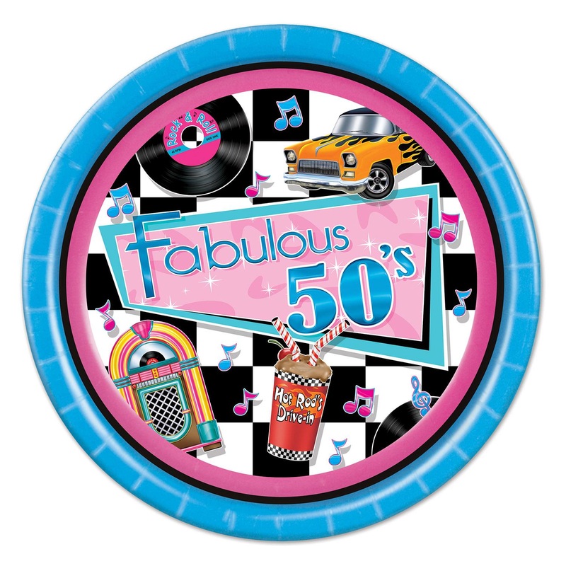96 Pack Bulk Fabulous 50's Party Paper Plates 9 inch