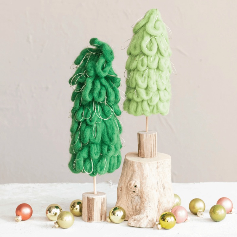Wool Tree w/ Gold Cord & Wood Base - 2 Style Options