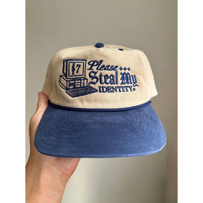 Steal My Identity Hat: Tan/Blue Rope Hat